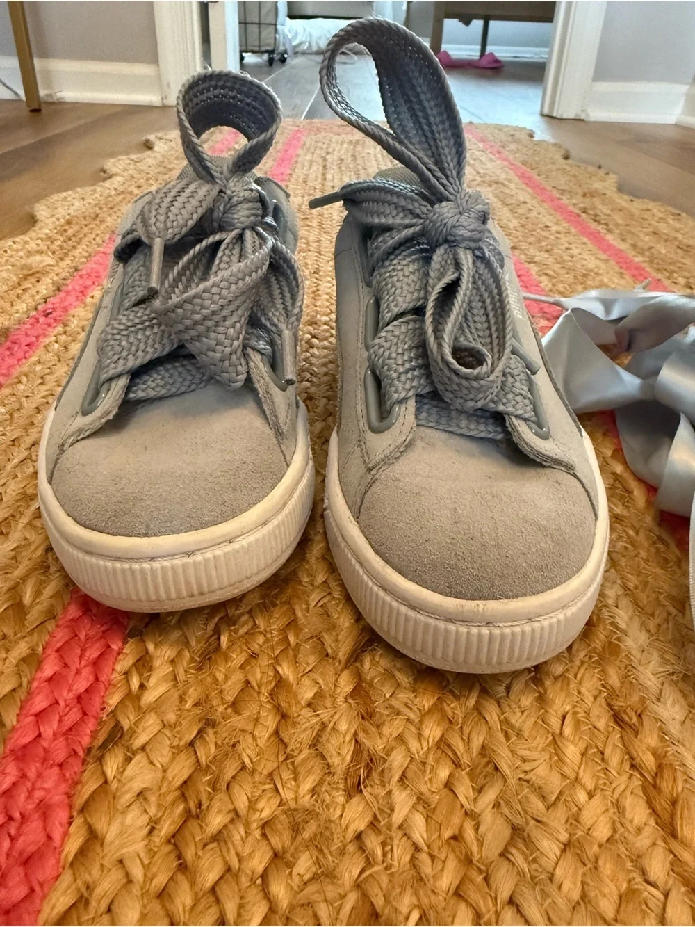 Puma Gray Suede Basket Heart Sneakers
